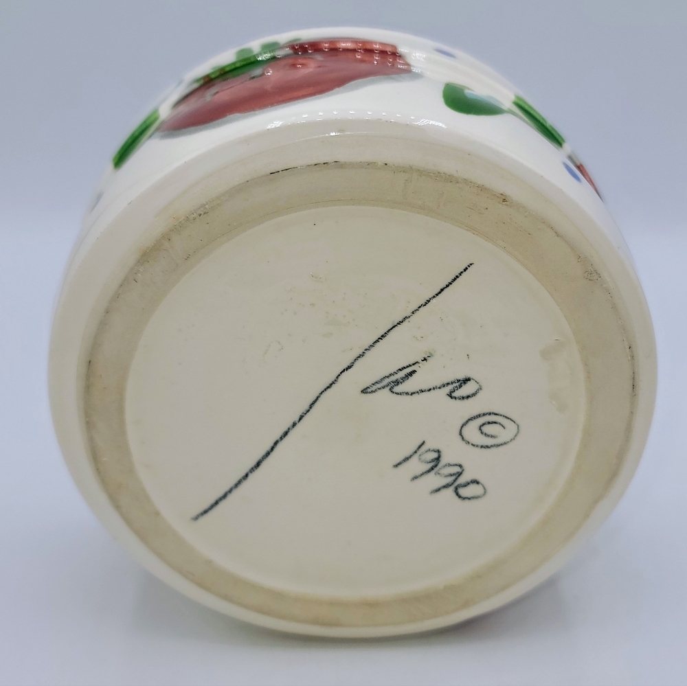 1990 Hand Painted Lidded Pottery Bowl & Plate Set Tomato Motif Vermont Signed - Picture 12 of 14